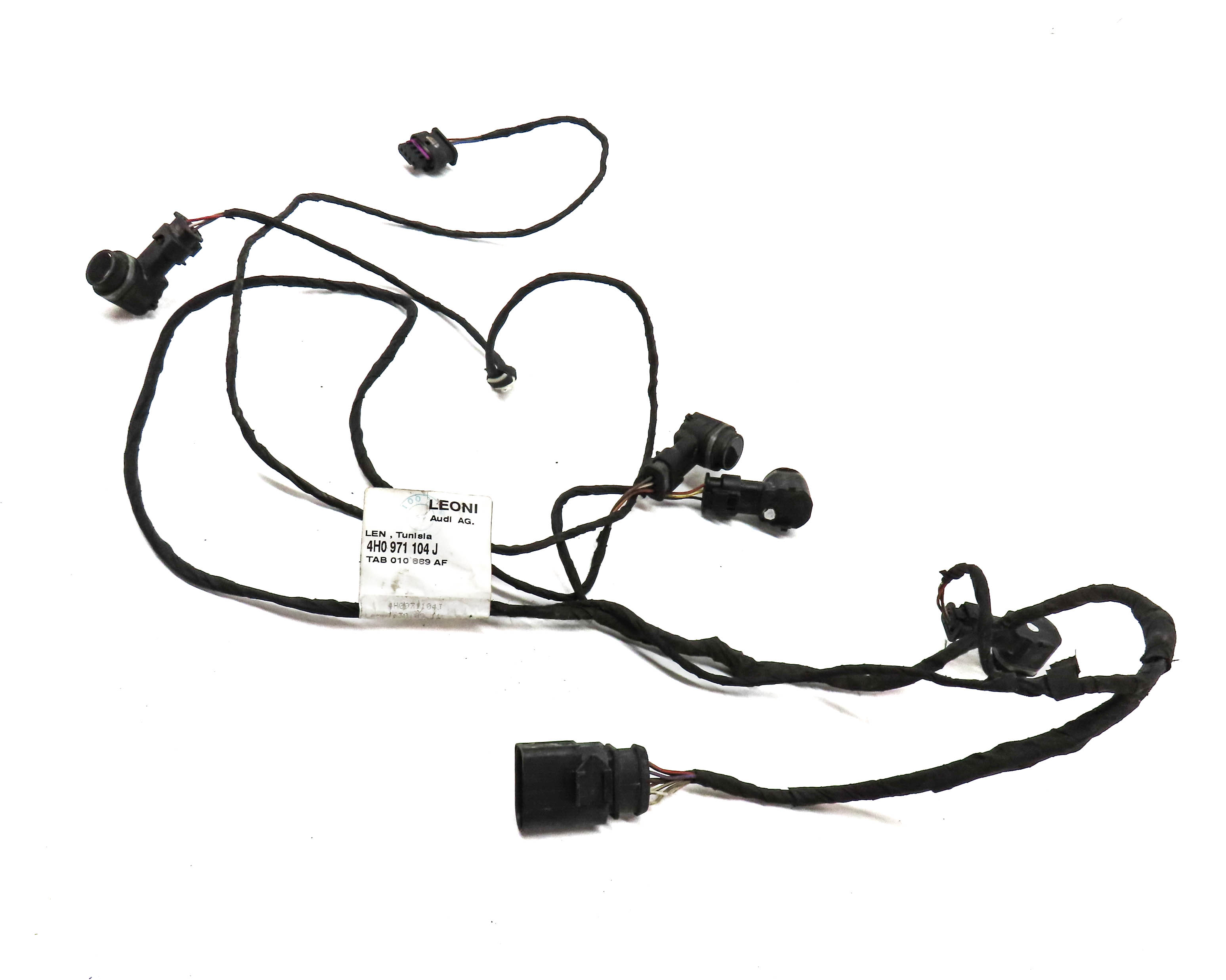 2012 AUDI A8 (D4 4H) REAR PDC PARK ASSIST SENSOR SET 4 w/ WIRING HARNESS — exact item pictured